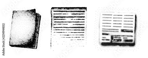 Set of Retro Halftone Icons of Folder Document and Form in Black and White Stipple Style
