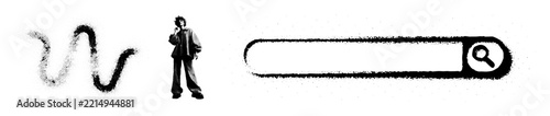 Black and White Urban Grunge Graphic Elements with Spray Painted Search Bar Silhouette and Squiggle Line Vector Illustration