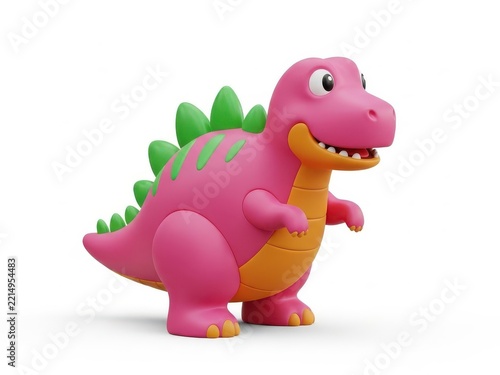 Playful pink dinosaur toy with green spikes