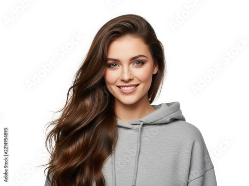Young woman with long brown hair smiling casually