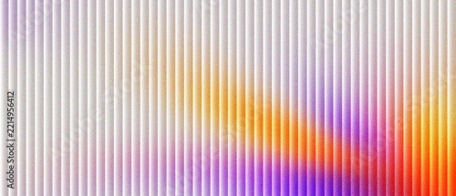 Abstract corrugated texture with vibrant rainbow gradient, modern vertical line pattern background for digital design, colorful minimalist ribbed surface with purple and orange light glows.