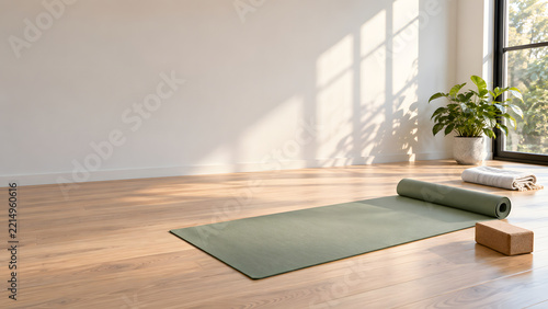 Minimalist Yoga Studio with Mat and Morning Light