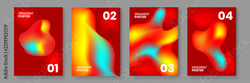 Futuristic vibrant holographic mesh gradient poster design featuring bold red and cyan color transitions for digital marketing ads