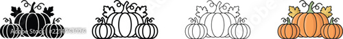 Pumpkin icon vector set, autumn harvest gourd symbol, fall thanksgiving clip art Editable Vector