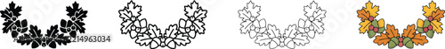 Autumn Leaf Laurel Wreath Icon Set, Fall Foliage Frame Vector for Thanksgiving Editable Vector