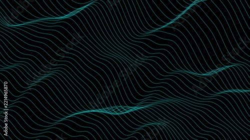 Seamless looping abstract cyan wireframe wave on dark background for digital terrain and technology network visualization