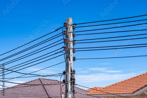 high voltage pole on sky background.