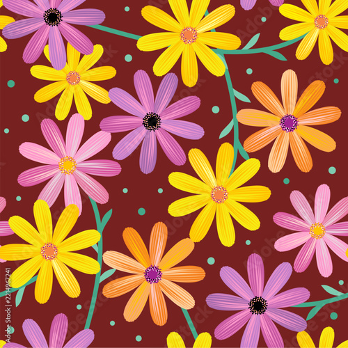 Seamless gerbera daisy flowers pattern, background, wallpaper, print
