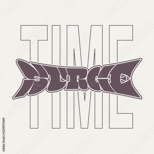 Artistic Typography Art of 'Time Surge', The Bold Text with Brown is in Front of Outline Text, Cloud Dancer and Old Lavender Color Combination