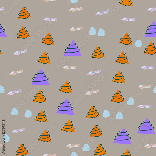 Seamless pattern with abstract trees and wavy shapes