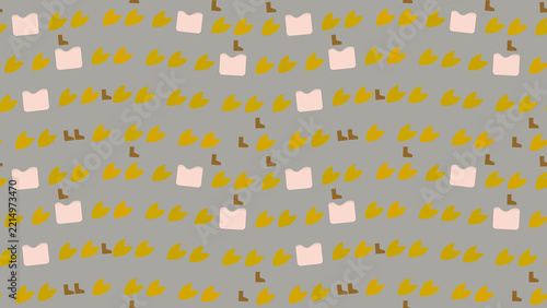Yellow duck footprints and pink abstract shapes pattern