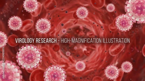 Red Blood Vessels With Pink Coronavirus Particles Medical Virology Illustration