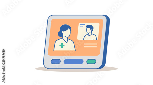 Telemedicine Icon: Doctor Consults Patient Remotely on Screen