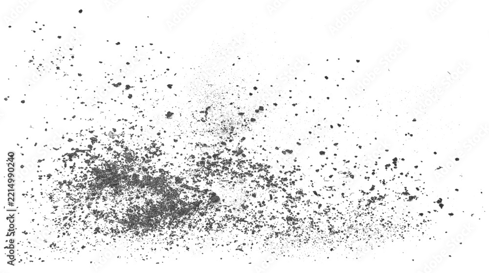 Obraz premium Dust and sand create a vector background with grain particle overlay, featuring black grainy dirt, gritty powder texture, scattered specks and rough grunge effect on white