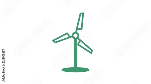 Wind turbine animated line icon. green color line icon animation.