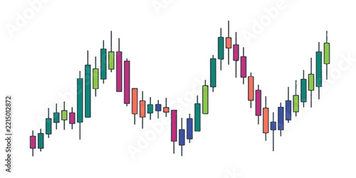 Colorful stock exchange candlestick chart illustrating market price trends with financial graph trading data technical analysis business investment market volatility data visualization