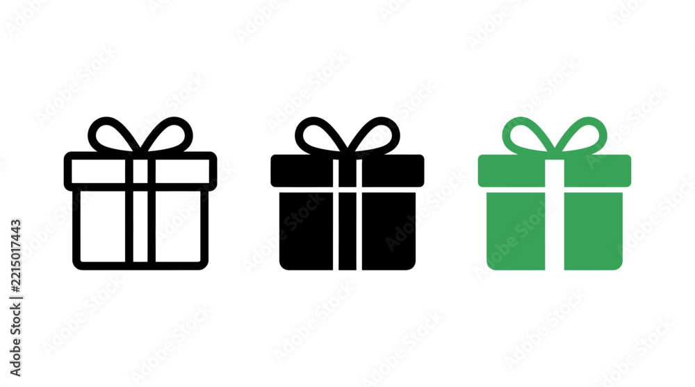 Fototapeta premium Set of three square gift box icons in various graphic styles