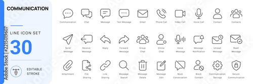 communication icon line style chat message contact editable stroke vector set