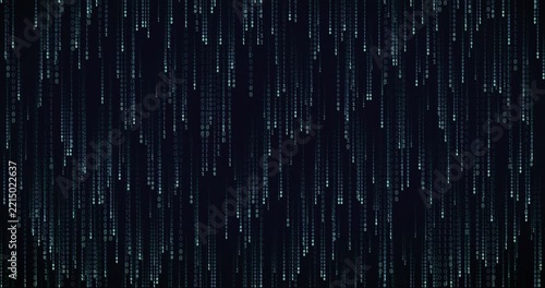 Binary code streams cascade down in a dense, violet-hued digital rain animation.