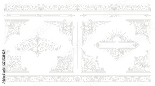 Art Deco Decorative Elements, Ornate Borders and Corners, Vector Graphics