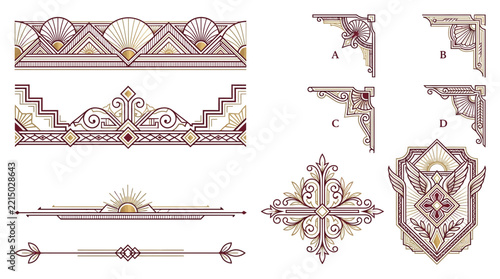Art Deco Decorative Ornaments, Borders and Emblems - Isolated