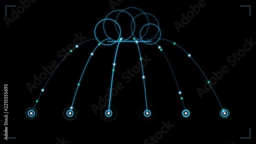 Cloud to edge latency arcs with timing pulses, seamless loop