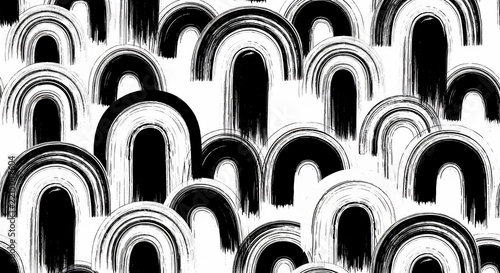 Abstract Arch Pattern, Black and White Brushstroke Design, Hand-Drawn Organic Shapes, Modern Graphic Background, Artistic Repeat Motif