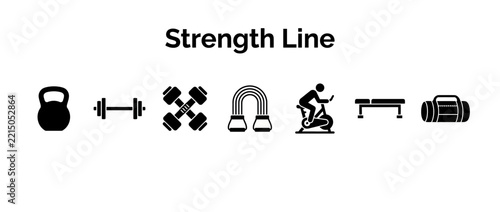 Minimalist fitness icons vector set, gym equipment symbols for workout and health app interface design