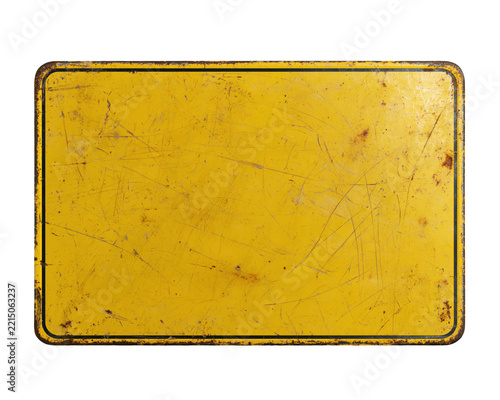 Old scratched yellow metal sign isolated on transparent background