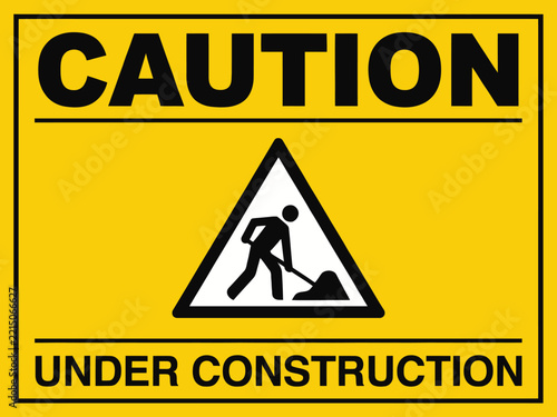 Yellow caution sign featuring a black symbol of a worker 