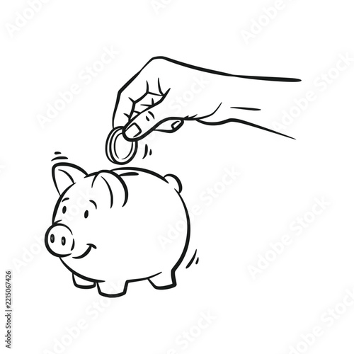 saving money piggy bank coin hand line art illustration