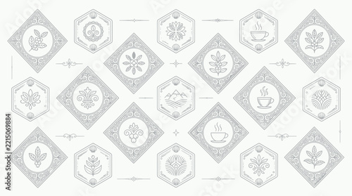 Decorative Geometric Pattern with Nature & Coffee Icons