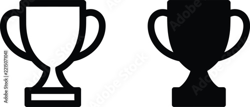 Trophy icon set with award cup outline and solid black winner champion success symbol vector illustration
