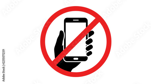 No mobile phone symbol with hand and isolated on transparent background