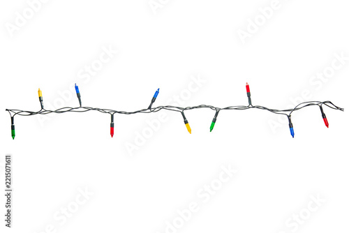 String of Christmas lights isolated on transparent background.