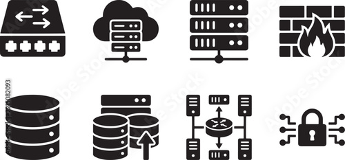 Network Infrastructure and Server Technology Icon Set for Web and Interface Design