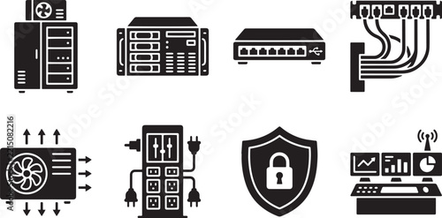 Data Center and Network Infrastructure Technology Icon Set