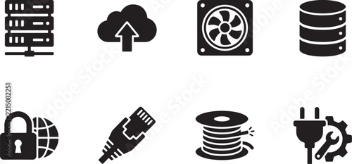 Data Center and Network Infrastructure Glyph Icon Set