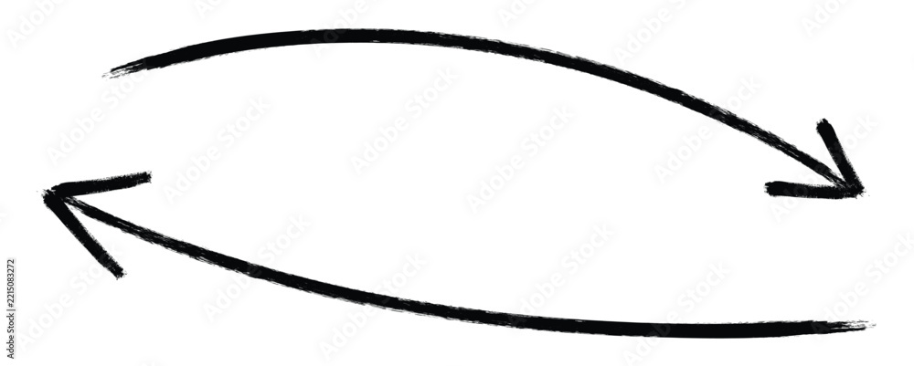 Fototapeta premium Two opposing arrows depict a circular flow with a hand drawn grunge brush stock style, on a white background, vector illustration