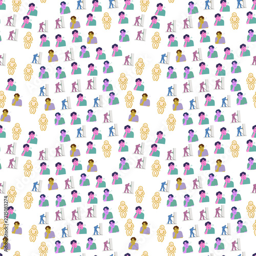 Seamless pattern of stylized tired and cleaning figures