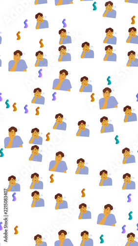 Tired young men repeating pattern with abstract shapes