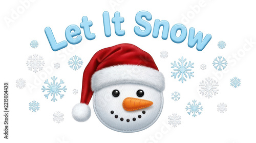 Cute snowman head with santa hat and let it snow text isolated on transparent background