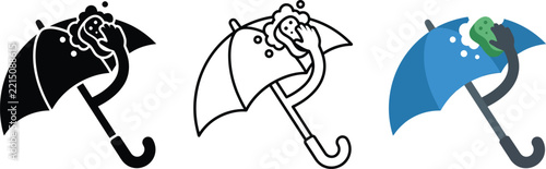 umbrella cleaning icons illustration set showing silhouette line art and color vector graphics symbols