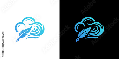 Cloud Wave Feather Quill Creative Writing Logo Design
