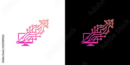 Digital Technology Growth Logo with Upward Circuit Arrow