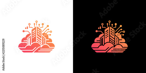 Smart City Cloud Computing Logo with Digital Network Connections - Modern Urban Tech Icon