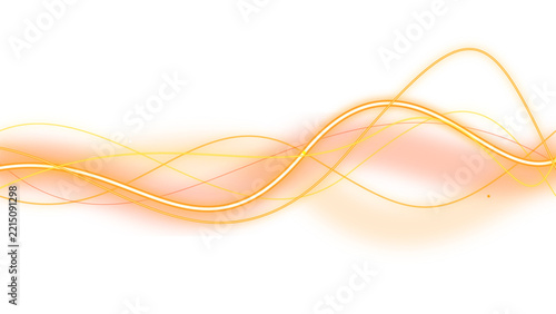 Abstract Golden Glowing Wave Lines Isolated on Transparent Background