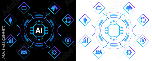 Artificial Intelligence Technology Network with AI Chip and Digital Innovation Icons for Machine Learning and Smart Computing Concept