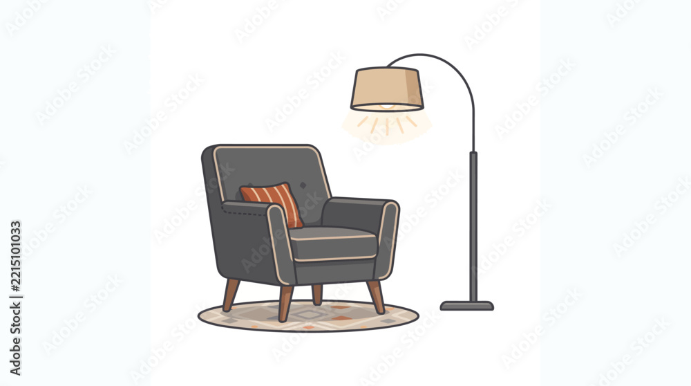 Fototapeta premium Modern Armchair with Floor Lamp in Minimalist Living Room.