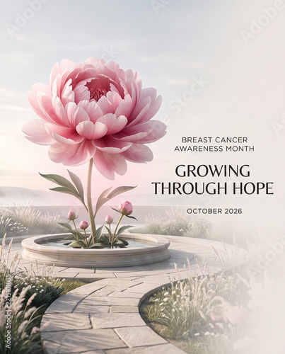 Modern Breast Cancer Awareness and Floral Growth Concept Stock Photograph